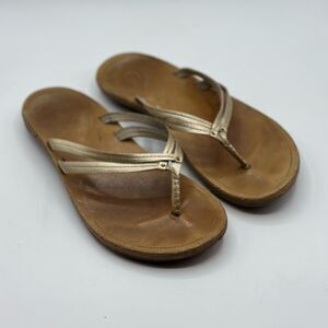 OluKai U'i Gold Strappy Leather Sandals Size 9